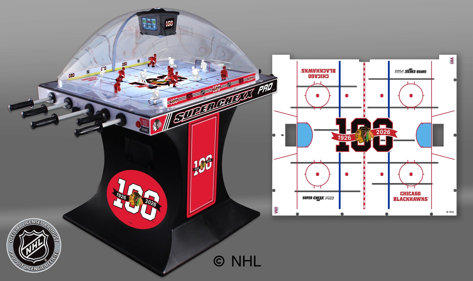 100-year anniversary NHL Chicago Blackhawks Super Chexx Pro Bubble Hockey Arcade Innovative Concepts in Entertainment