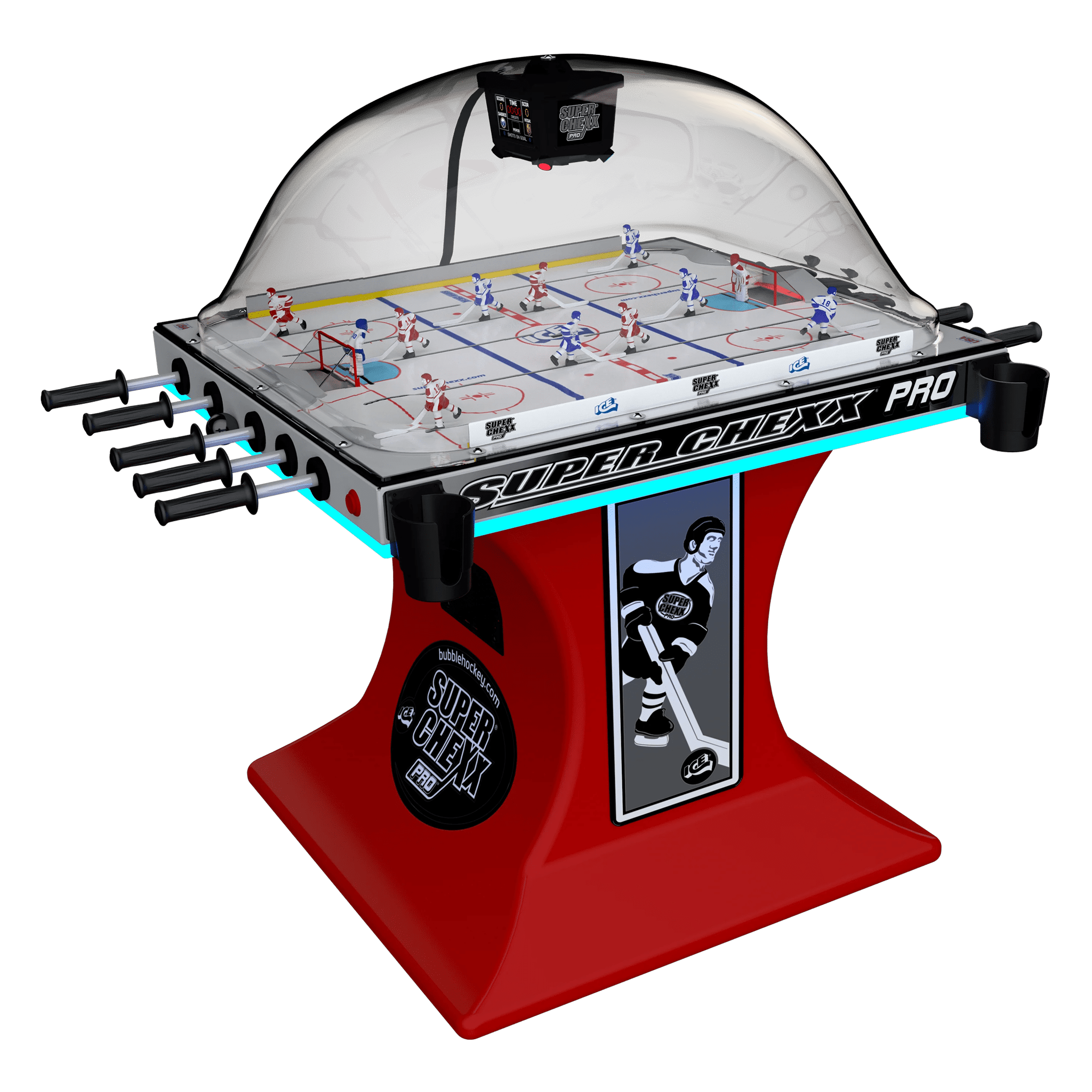 Super Chexx Pro Bubble Hockey Standard Edition Red Base with Cup Holders and LEDs