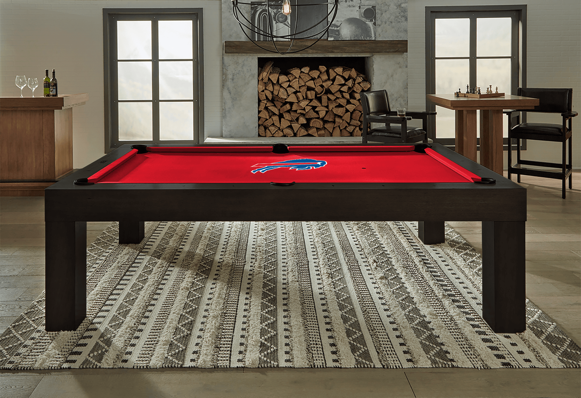 Buffalo Bills Premium Pool Table Bundle - Black Ash Pool Bundle Home Arcade Games   
