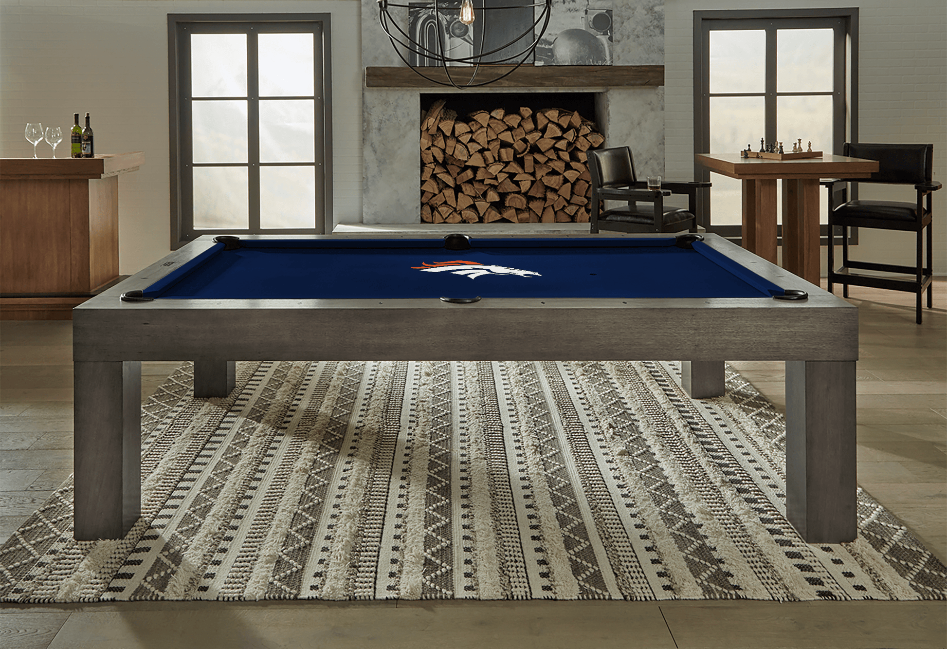 Denver Broncos Premium Pool Table Bundle - Walnut Pool Bundle Home Arcade Games   