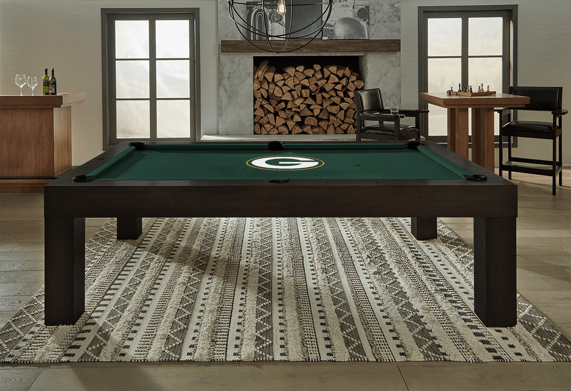 Green Bay Packers Premium Pool Table Bundle - Black Ash – Home Arcade Games