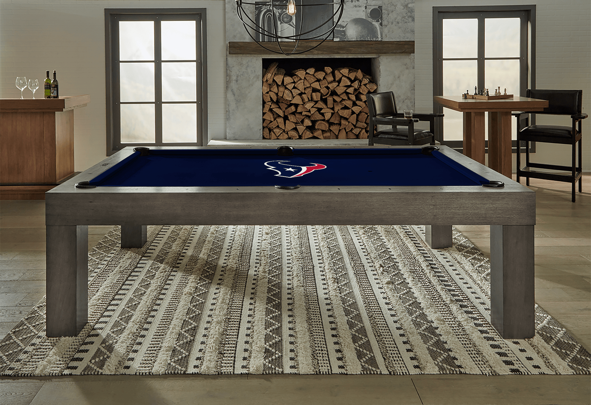 Houston Texans Premium Pool Table Bundle - Walnut Pool Bundle Home Arcade Games   