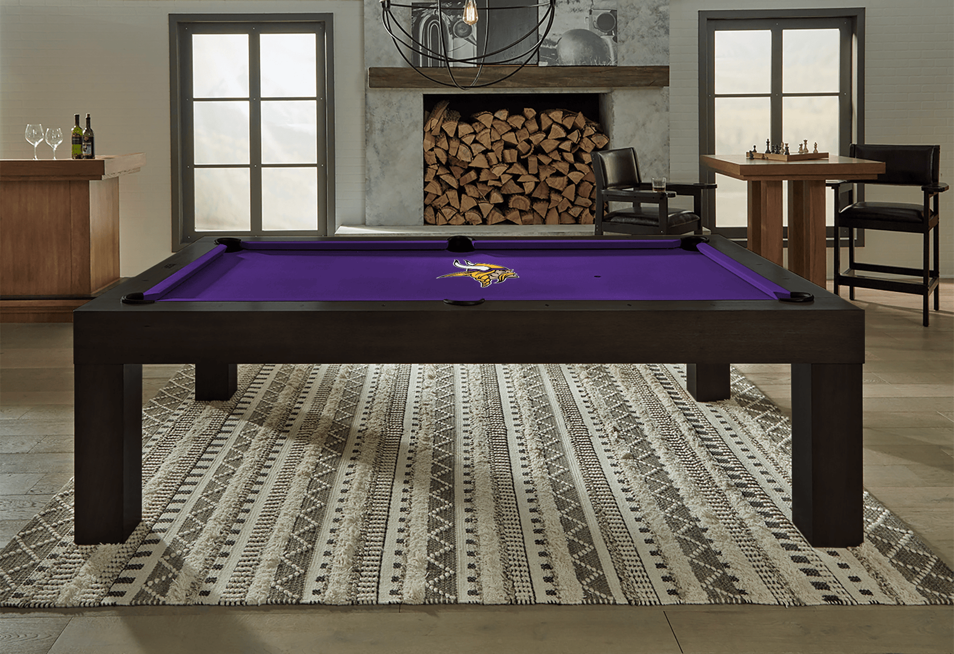 Minnesota Vikings Premium Pool Table Bundle - Black Ash Pool Bundle Home Arcade Games   